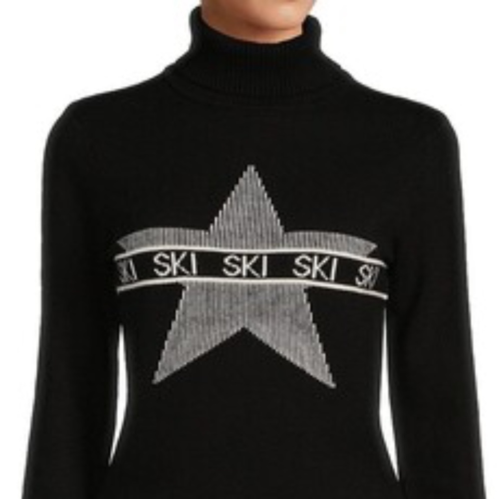 Perfect SKI Melani Active Stars Ribbed Knit Turtleneck Sweater Blk/White sXL NWT